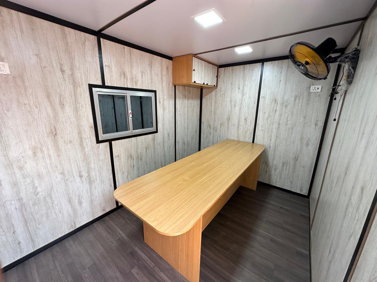 Container home exterior at sunset